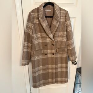 Brown Plaid Double-Breasted Coat
